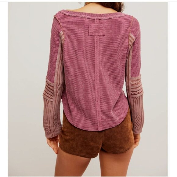 Free People We The Free Sweater XS Oversize Swinging Cable Cuff Sweater Grape - Picture 2 of 11